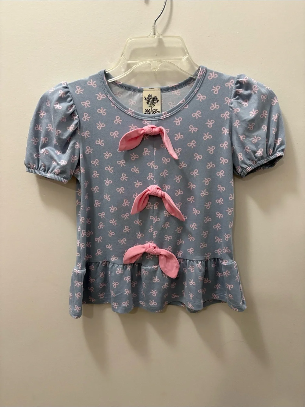 Lily Bleu Light Blue Tee with Pink Bow Accents